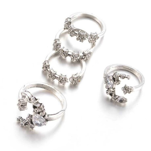 🆕3/$30 Silver 5pc Moon & Flower Ring Set - Picture 2 of 5